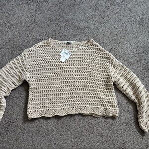 American Eagle Outfitters Cream Ribbed Crew Neck Sweater NWT